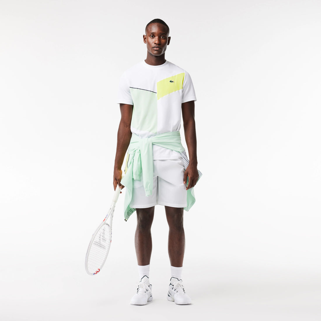 Lacoste TH1797-51 Men's Regular Fit Tennis T-shirt [White/Flashy Yellow/Green/Navy Blue]